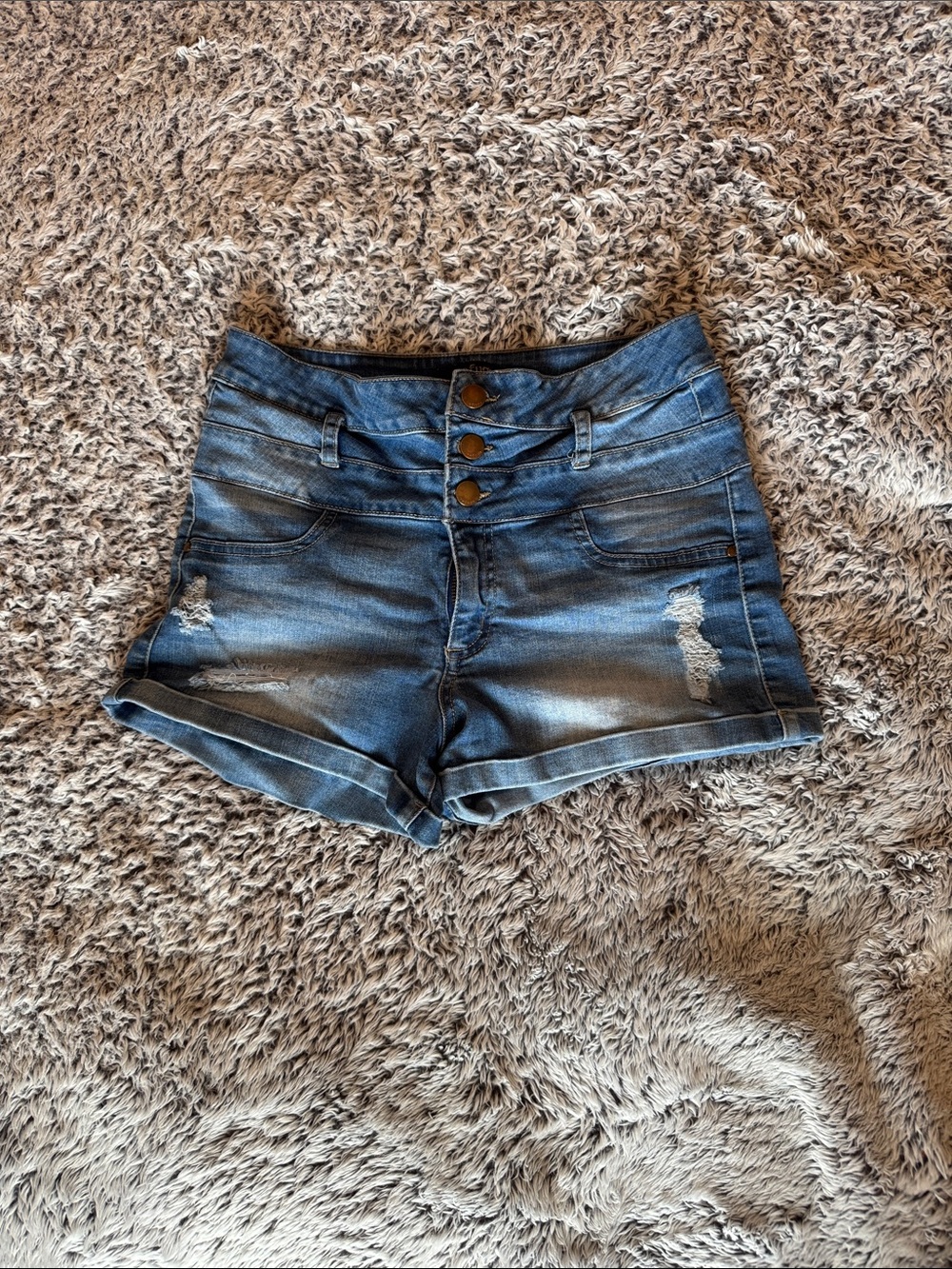 refuge Dark Wash High-Rise Distressed Jean Shorts
